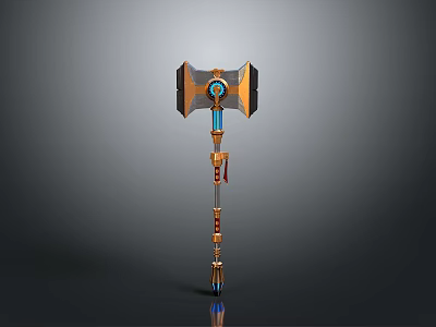 Unique Decorative Fantasy Hammer With Colorful Metal Head And Handle Design 3d model