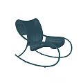 Modern Blue Woven Rattan Rocking Lounge Chair with Curved Metal Frame