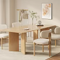 Modern Wooden Dining Table Set With White Chairs Vase Books And Decorative Plant
