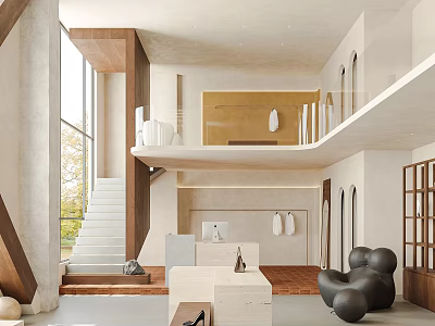 Stylish Modern Clothing Store Interior With Elegant Display Racks And Spacious Fitting Areas 3d model