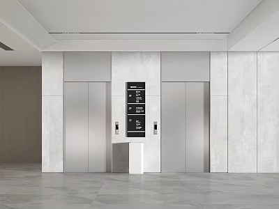 Modern Elevator Hallway Featuring Stainless Steel Doors Marble Walls And Digital 3d model