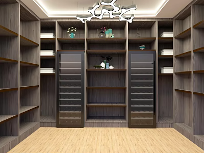 Wine Cellar Interior With Wooden Shelves Storage Units Decorative Ceiling Light And Light Wooden Flooring 3d model