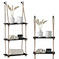 Rope Hanging Shelves With Vases Candles And Towels For Home Living