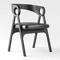 Modern Wooden Leisure Chair with Circular Armrests and Dark Fabric Seat