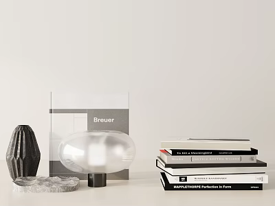 Modern Minimalist Decorative Ornament Set With Geometric Vase Stacked Books And Marble Tray 3d model