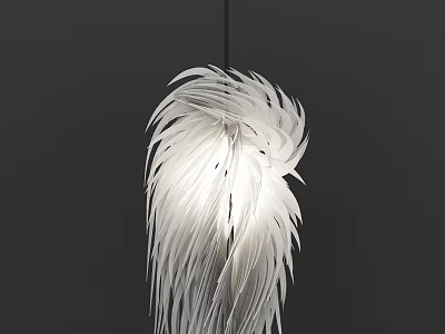 White Feathery Chandelier Hanging As Modern Decorative Lighting With Gray Background 3d model