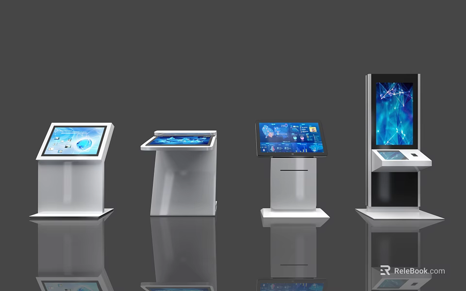 Modern Public Self Service Kiosks With Interactive Touchscreen And Display Screens 3d model 