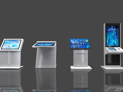 Modern Public Self Service Kiosks With Interactive Touchscreen And Display Screens 3d model