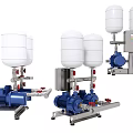 Industrial Equipment With Multiple Pumps White Water Tanks Blue Motors And Piping Systems