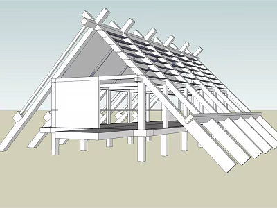 Landscape Bridge Featuring Wooden Frame Triangular Roof And Supporting Pillars 3d model