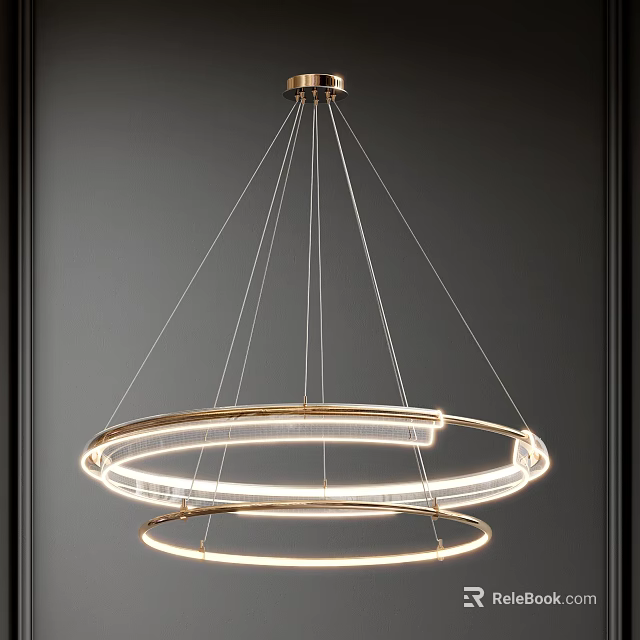 Modern Illuminated Double Ring Chandelier With Gold Metal Frame And Transparent Elements 3d model 