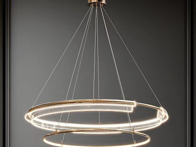 Modern Illuminated Double Ring Chandelier With Gold Metal Frame And Transparent Elements 3d model