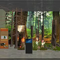 Interactive Forest Education Exhibition With Tree Trunks Displays And Children Learning About Nature 3d model