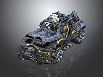 Futuristic Off Road Vehicle Featuring Black Yellow Accents And Roof Gear 3d model
