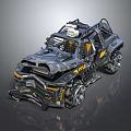 Futuristic Off Road Vehicle Featuring Black Yellow Accents And Roof Gear