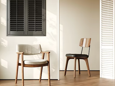 Stylish Accent Chairs With Light And Dark Upholstery And Wooden Frames In Modern Interior 3d model