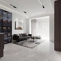 Modern Minimalist Living And Dining Room With Marble Surfaces Leather Sofa And Custom Wine Cabinet