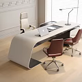 Modern Office Desk With Laptop Desk Lamp And Brown Office Chairs In Light Room