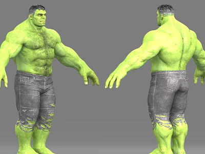 Hulk Game Movie Character With Green Skin Muscular Body And Torn Jeans Front Back View 3d model
