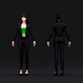 Woman Wearing Black Coat Green Top Black Pants High Heels from Four Angles Black Background 3d model