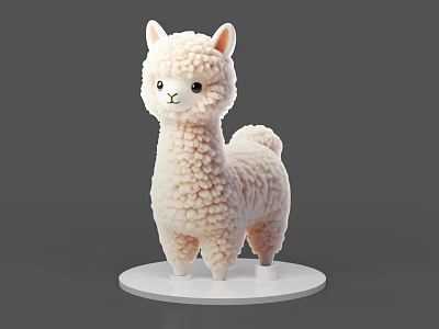 Cute White Alpaca Figurine With Fluffy Fur Standing On Round White Base For Home Decor 3d model