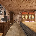 Traditional Rustic Interior With Earthen Walls Wooden Table Benches Clay Pots And Woven Baskets