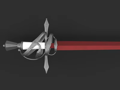 Medieval Sword With Red Blade White Hilt And Ornamental Metallic Guard 3d model