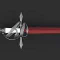 Medieval Sword With Red Blade White Hilt And Ornamental Metallic Guard