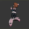 Orange Haired Female Character In Blue White Costume Dynamic Jumping Pose With Heroic Stance
