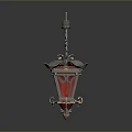 Classic Hanging Chandelier With Red Glass Shade And Decorative Bird Accents