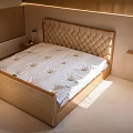 Elegant Double Bed With Tufted Headboard Wooden Frame And Bedside Lamp