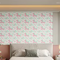 Bedroom Bed With Cute Unicorn Pattern Accent Wall
