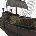 Detailed Historical Sailing Ship Model With Classic Sails And Wooden Hull