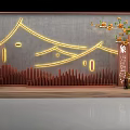 Chinese Style Decorative Wall With Light Mountain Pattern Guangming Yinxiang Characters And Vase 3d model