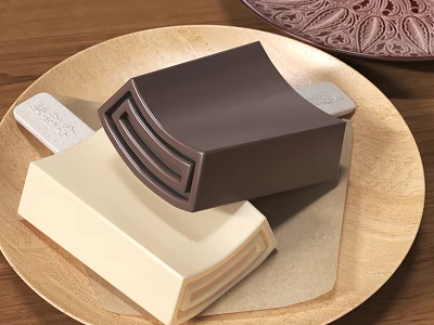 Two Flavored Ice Cream Bars On Wooden Plate 3d model