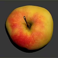 Fresh Red and Yellow Apple on Dark Shiny Surface with Reflection
