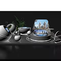 Modern Display Shelves With White Spherical Decor Green Plants And Circular Show Platforms