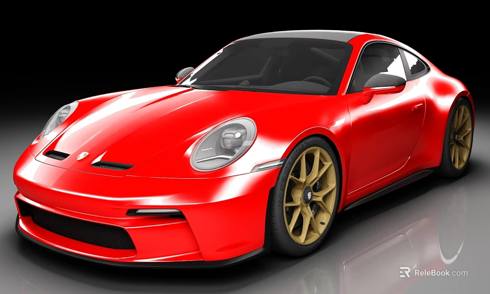 Red Sports Car With Black Roof Gold Wheels And Sporty Exterior Design 3d model 