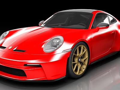Red Sports Car With Black Roof Gold Wheels And Sporty Exterior Design 3d model