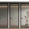 Three Modern Hinged Doors Featuring Glass Panels And Black Frames In Interior Design 3d model