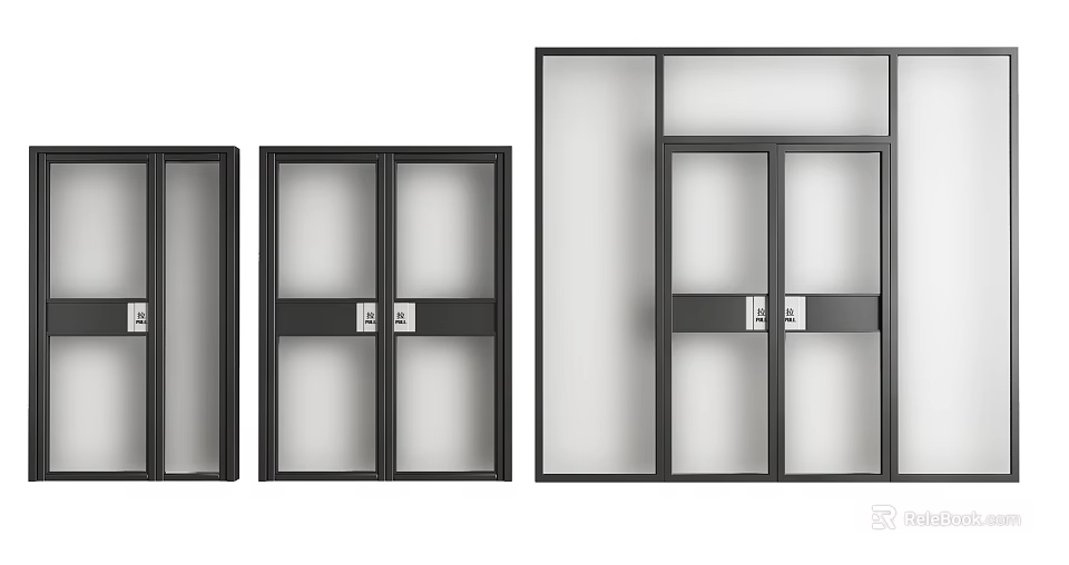Modern Black Framed Glass Panel Entry Doors With Double Design And Various Sizes 3d model
