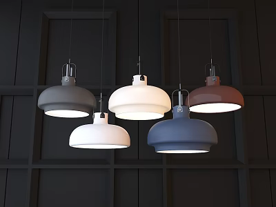 Colorful Pendant Lights Hanging In Modern Interior With Dark Wall Background 3d model