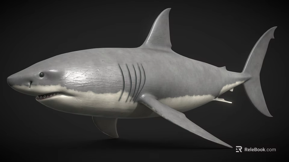 Gray Shark With White Underbelly Gills Dorsal Fin And Pectoral Fins 3d model 
