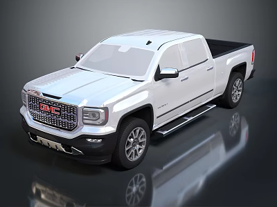 White GMC Crew Cab Pickup Truck With Chrome Grille And Side Steps 3d model