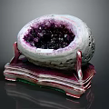 Decorative Ornament Set Featuring Amethyst Geode On Red Stand For Home Decor 3d model