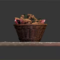 Crispy Fried Chicken in Wicker Basket with Red White Checkered Paper and Fresh Herbs