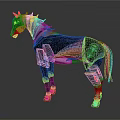Futuristic Mechanical Horse With Metallic Body Purple Stripes And Gear Joint Details