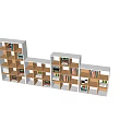 Modern Multi Section Bookcase Design With Shelves Books Decorative Objects And Potted Plants 3d model