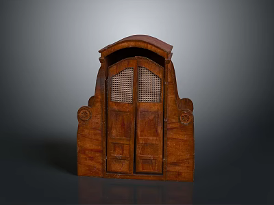 Vintage Wooden Furniture Cabinet With Carved Details Grid Doors Side Carvings And Arched Top 3d model