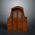Vintage Wooden Furniture Cabinet With Carved Details Grid Doors Side Carvings And Arched Top